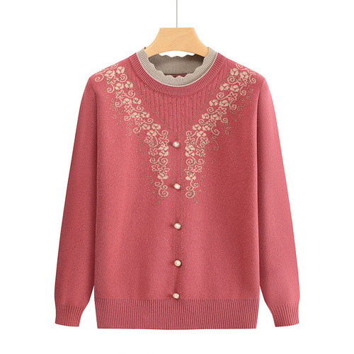 Mom's winter clothes, fungus collar sweater, warm bottomed shirt, middle-aged and old girl wears a sweater in winter