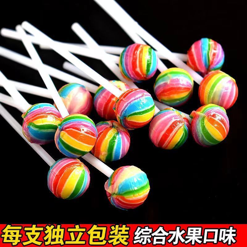 Mini Rainbow Lollipop Wholesale Art Lollipops Internet Famous Snacks Student High-End Fruit Flavor Seven-Color Candies