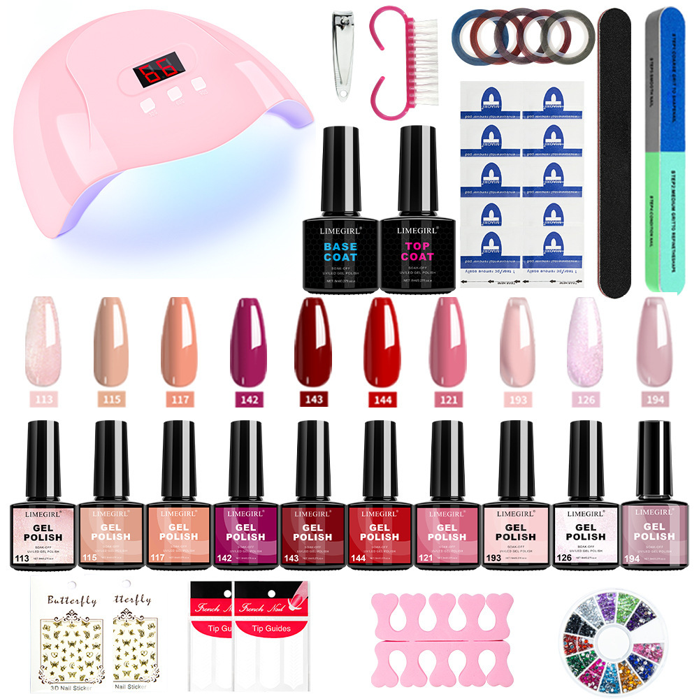 Nueva lámpara de uñas cristal uña conjunto básico de 10 colores polvo de cristal de polvo de uñas herramientas de fricción en stock