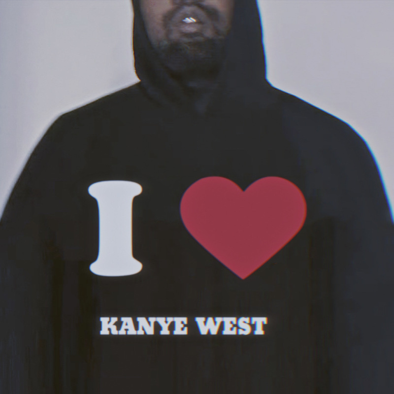Kanye West's Same Style Limited Edition Heart Lettering "I Love Kanye" Vintage Terry Hooded Sweatshirt Kanye West's Same Style Limited Edition Heart Lettering "I Love Kanye" Vintage Terry Hooded Sweatshirt