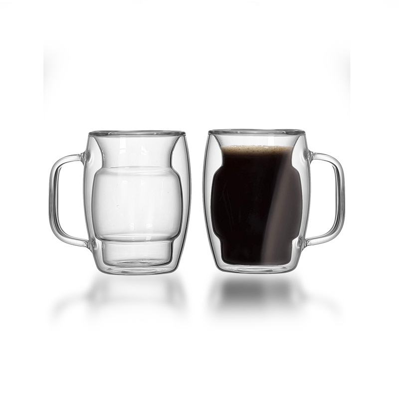Taza de agua con aislamiento de doble capa con mango taza de café transparente de vidrio borosilicato tienda de bebidas frías taza de jugo de té de leche taza de doble capa taza