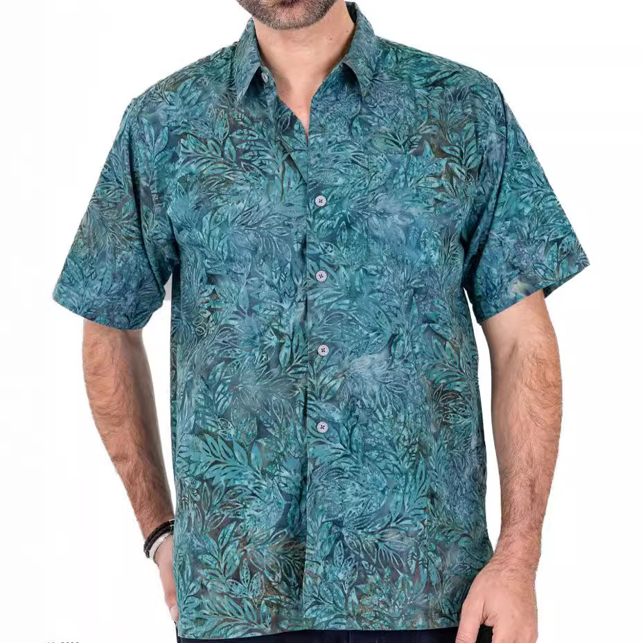 跨境外贸夏季新款大码男士休闲3D数码印花短袖衬衫夏威夷男士衬衫