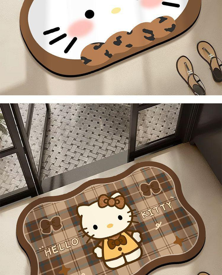 Cartoon Hello Kitty diatomaceous earth absorbent floor mat, suitable for bedrooms, bathrooms, and doorways, with anti-slip properties, and a cute decorative design