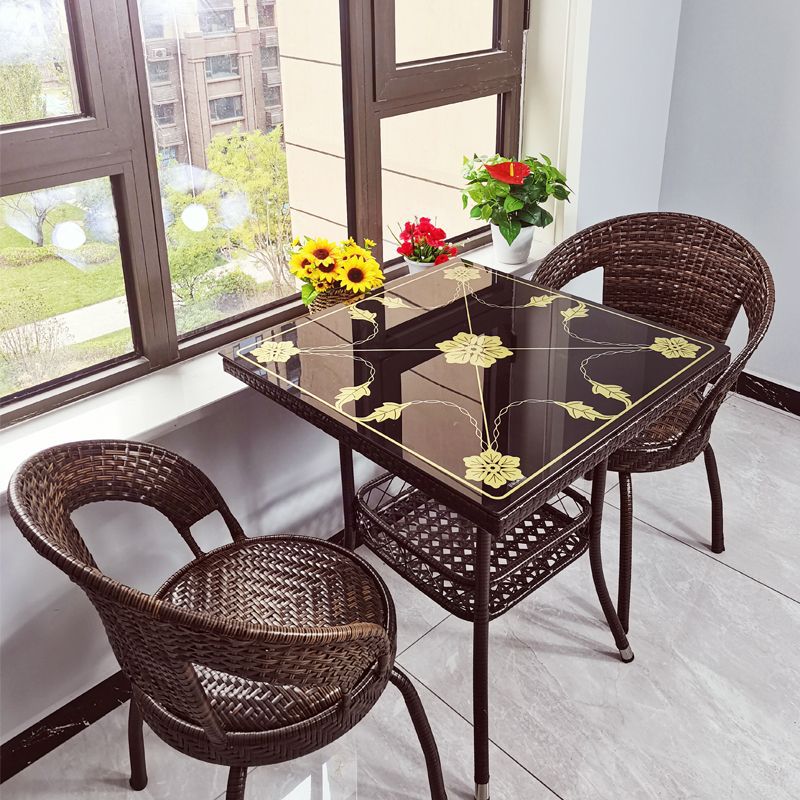 핫 아이템 : 프린트 유리 70제곱미터 + 회전의자 2개 [커피색] 쿠션 포함