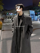 毛呢大衣男灰色秋冬季中长款加厚宽松过膝风衣男韩版呢子西装外套