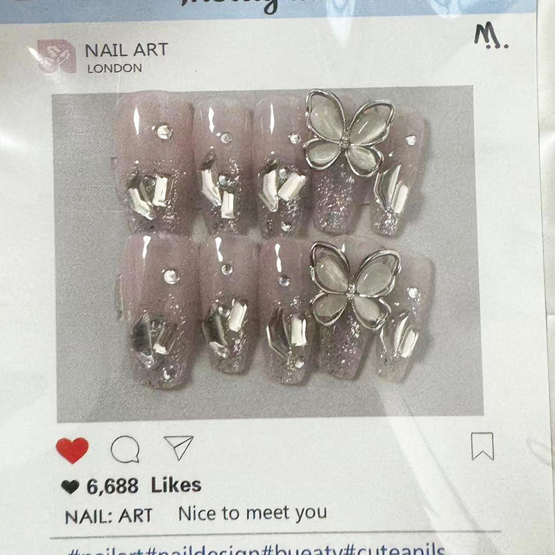 Kaiman desgaste hecho a mano fragmento de uñas con flash diamante Año Nuevo desgaste pieza de uñas puro deseo europeo y americano largo parche de uñas