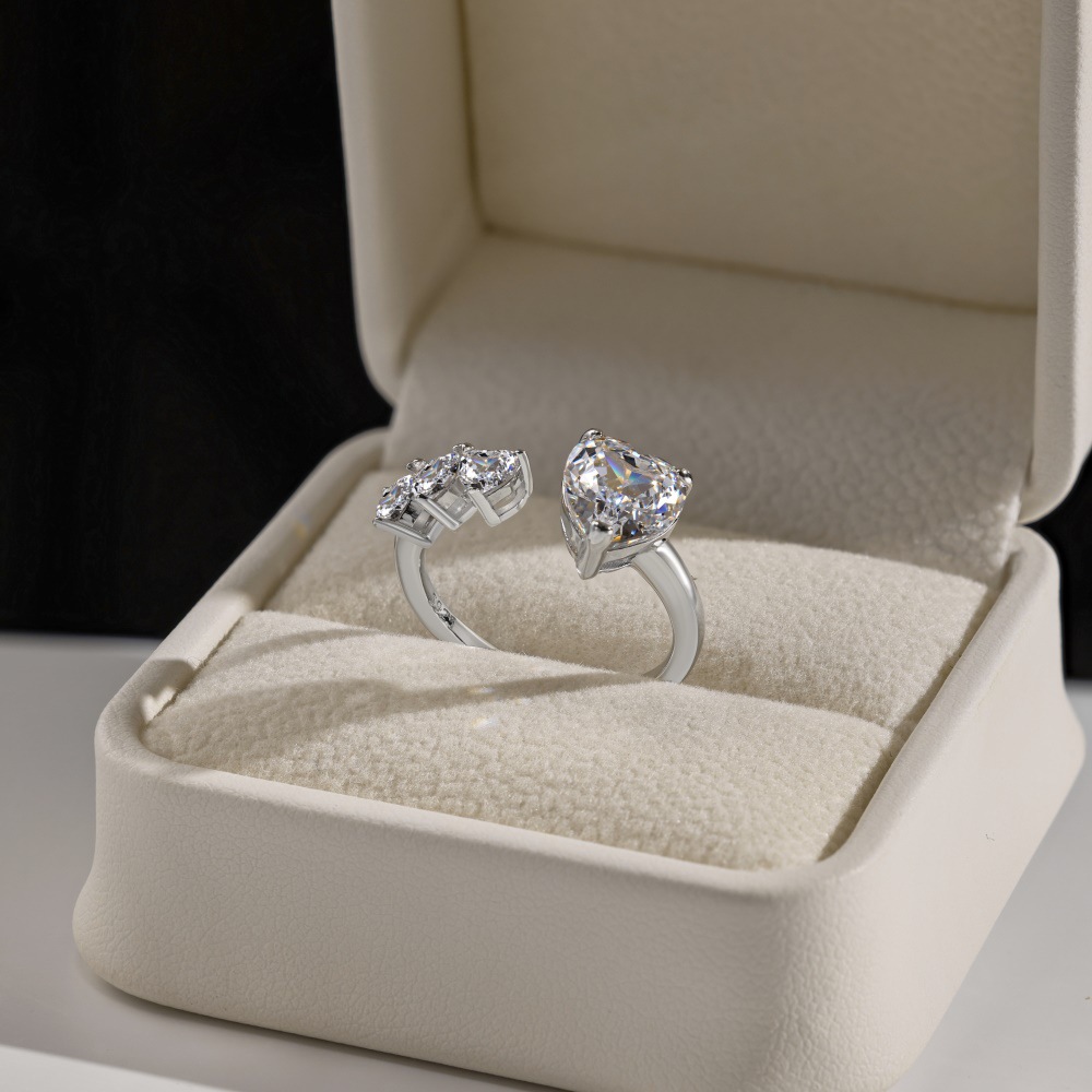 7g Weight Zircon Inlay Material Open Rings, Rings Classification 5, 9, Adjustable Ring Size 1 Piece Quantity Holiday, Daily Occasion 925 Sterling Silver Material Heart Shape Pattern Women's Gender Plating, Inlay Design Basic, Simple Style, Classic Style Style 925 Sterling Silver Zircon Heart Shape Open Rings Rings 4