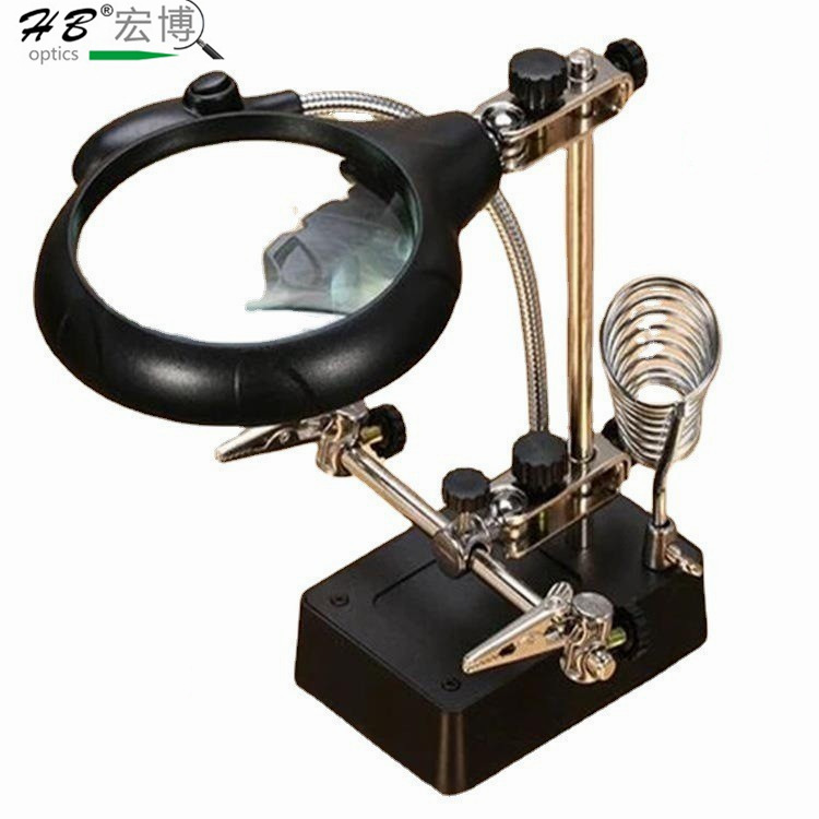 厂家直销LED灯照明辅助夹式带电烙铁放大镜多功能放大镜16129-C