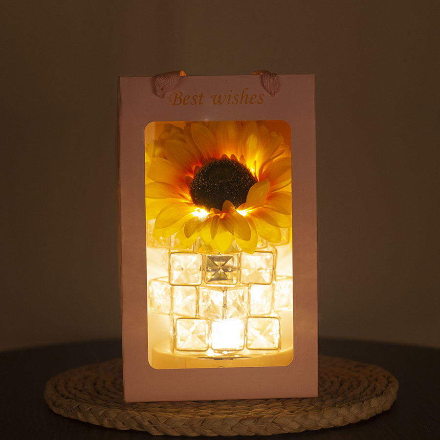 Lámpara de noche LED con forma de girasol y rosa de cristal, decoración para dormitorio y escritorio, regalo de cumpleaños