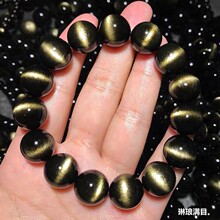 天然金曜石手链颗颗双金猫金曜石手串水晶猫眼黑金曜石男女