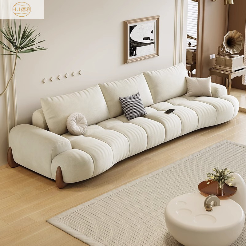Living Room Fabric Sofa Small Apartment Modern Simple High-End Curved Large Apartment Piano Key Sofa Cat Scratch Leather Sofa