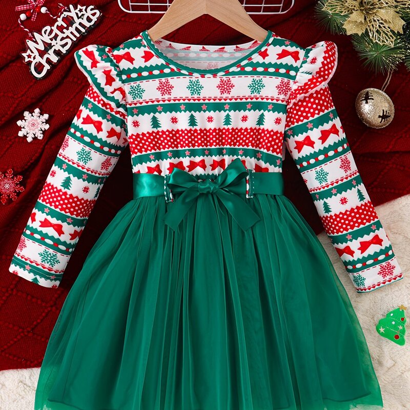 Christmas tree with snowflake pattern girl Saint knit dress|undefined