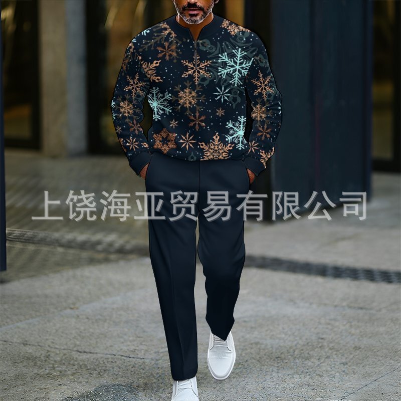 2025欧美跨境外贸秋冬热卖新款男士圣诞节数码打印套装男卫衣两件|undefined
