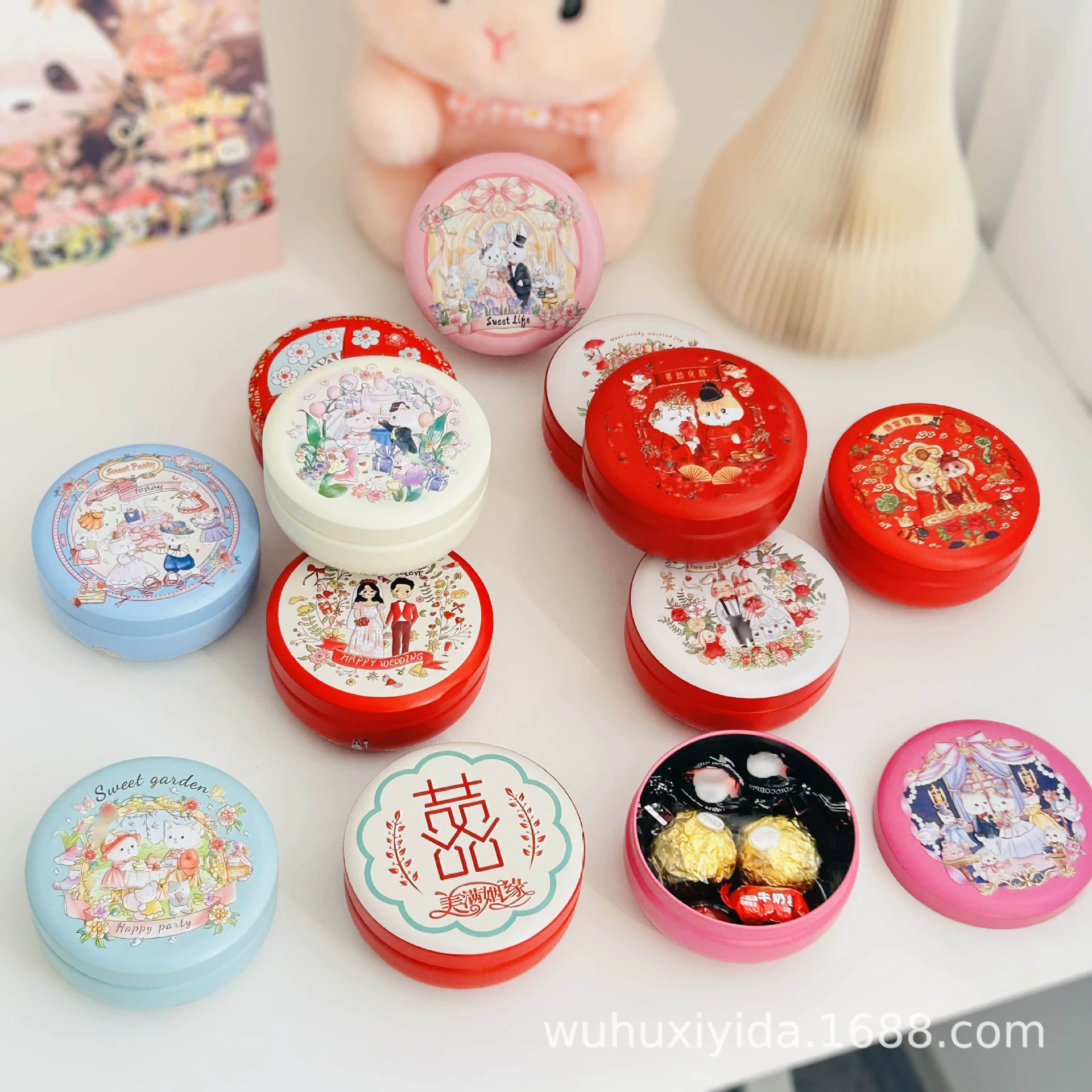 Хороший подарок железная коробка круглый барабан трехмерный рельеф коробка конфет свадебный кролик красная пустая коробка ручной подарок коробка конфет