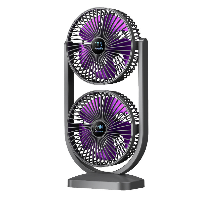 新型ダブルヘッドファンusb充電式ファンデスクトップ屋外航続高速二重風力循環ファン|undefined