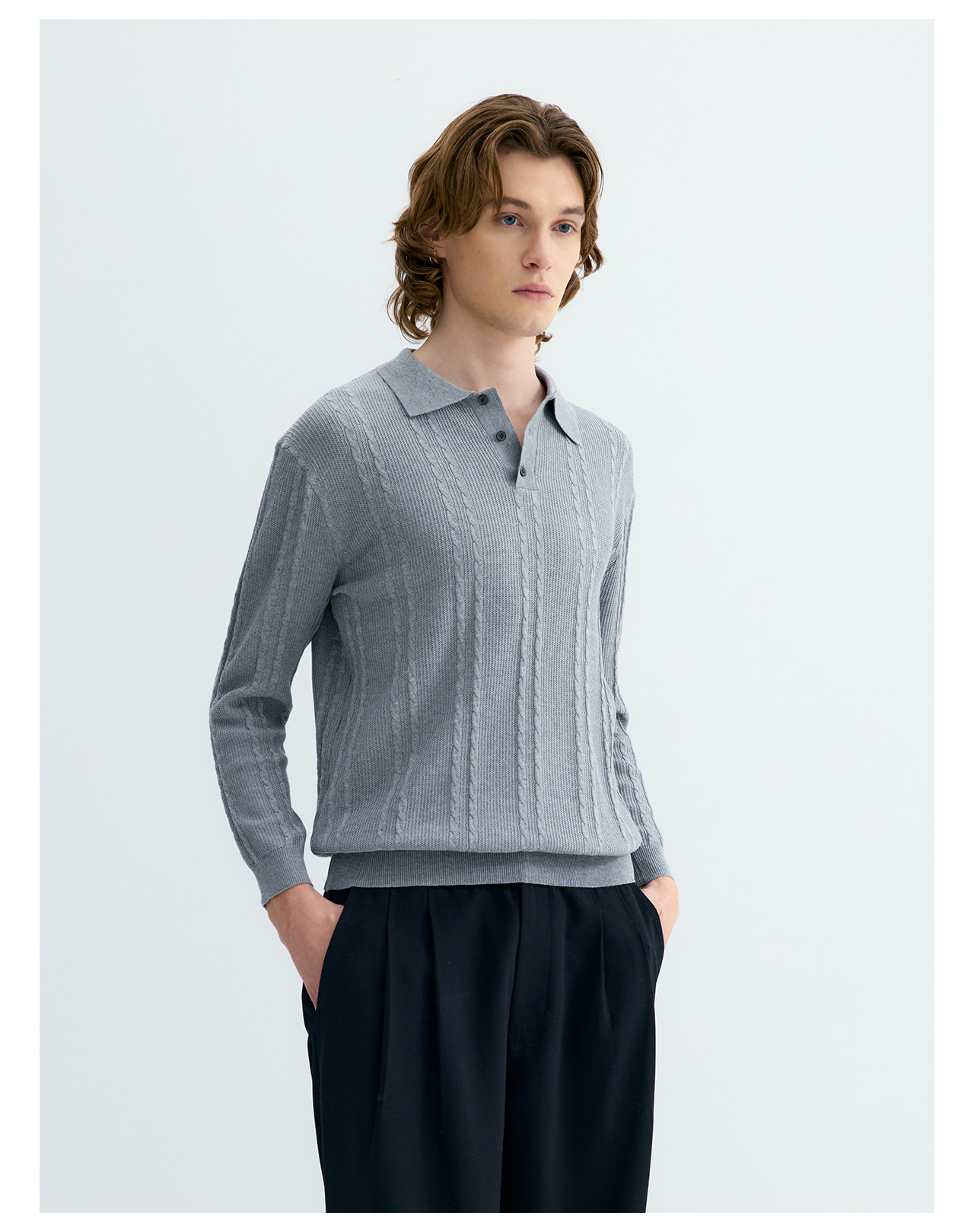 UNF Cable-Knit Jacquard Polo Shirt