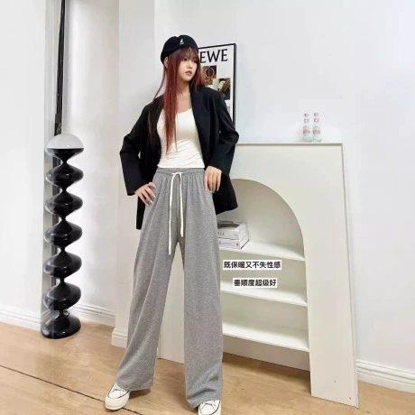 Новые женские брюки из кашемира «антилопа» для ранней осени, широкие, в корейском стиле, повседневные, с высокой талией, драпированные, увеличивающие рост, прямые, в пол.
