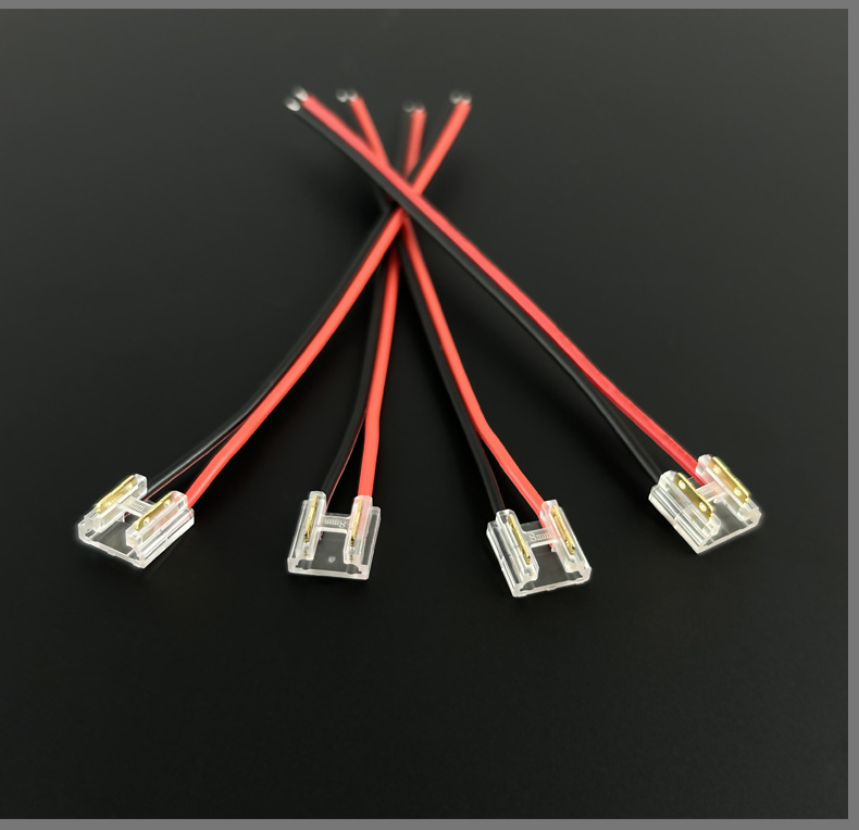 LED ışık şeridi kaynaksız konnektör 2 pin düşük voltaj cob/smd dik açılı konnektör karanlık alan yok kristal kablo