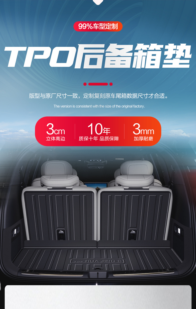Suitable for HuaJing S trunk mat, special interior decoration accessories, practical TPE trunk mat for cars