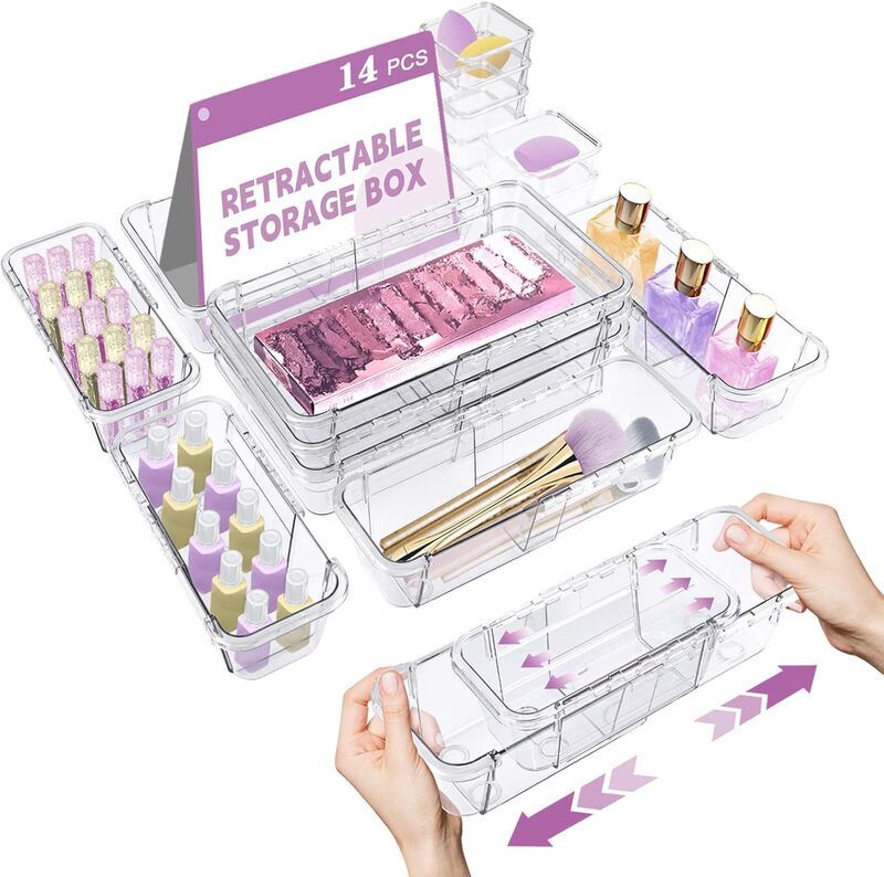 Cross-Border Retractable Drawer Storage Box Transparent Cosmetics Storage Tool Storage Beauty Universal Sundry Storage Box