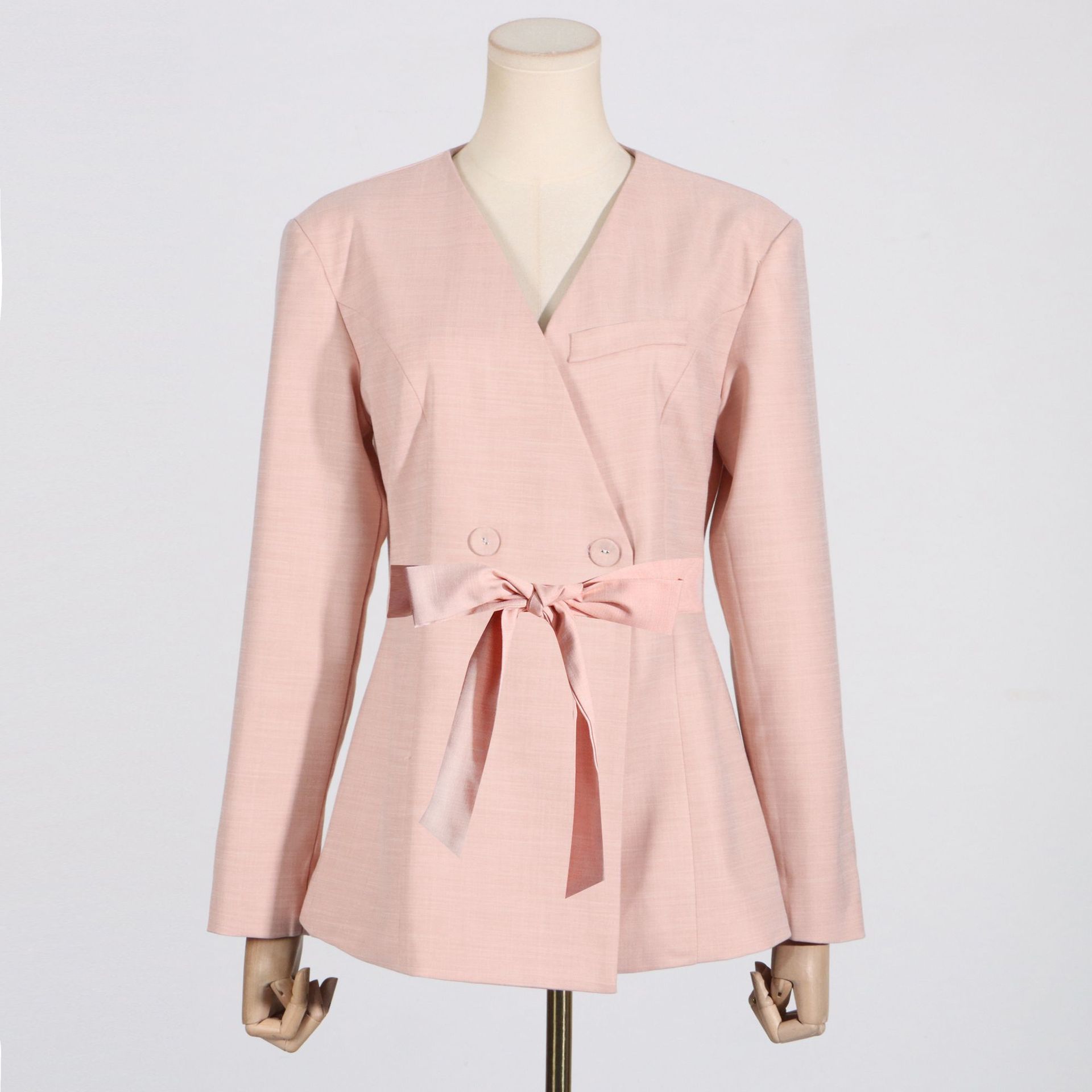 GraceChic Modischer Freizeitanzug für Damen 2025: Neuer Blazer mit V-Ausschnitt, langen Ärmeln und Bindeband + hochtaillierte, gerade geschnittene Hose mit weitem Bein._voghion.com