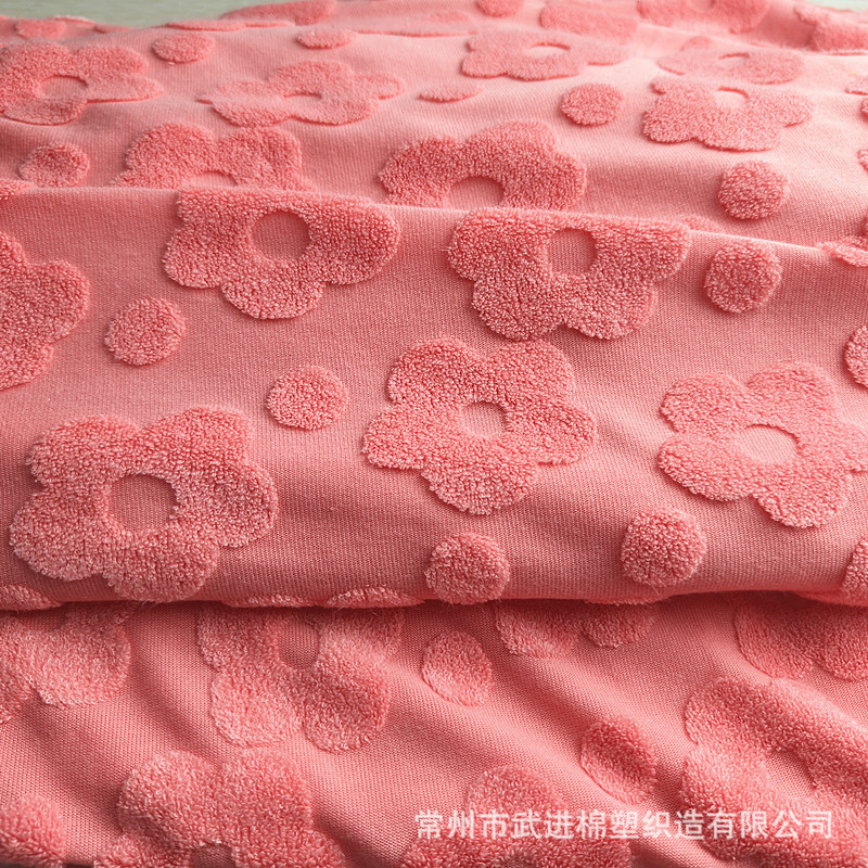 Newcomer Price Plum Blossom Knitted Single-sided Polyester Jacquard Terry Cloth Fisherman Hat Shoes and Hats Clothing Bedding Fabric