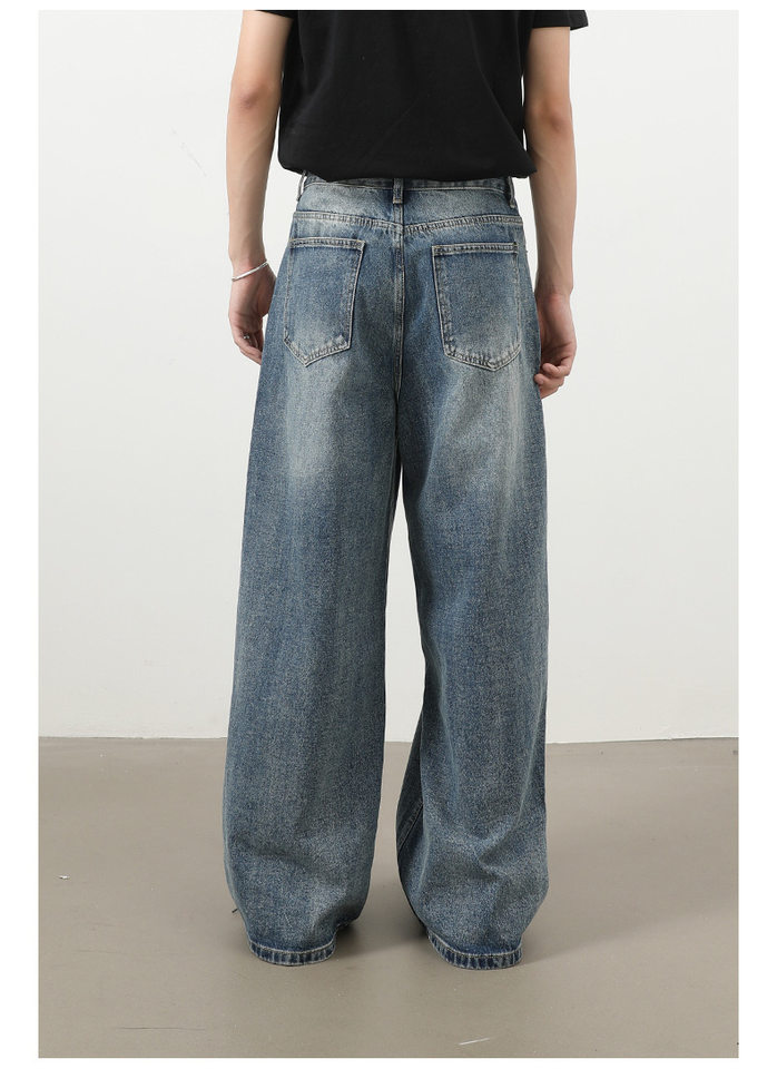 Quần jeans nam ống rộng phong cách Hàn Quốc đơn giản cơ bản đi làm đa năng — màu xanh chi tiết 7