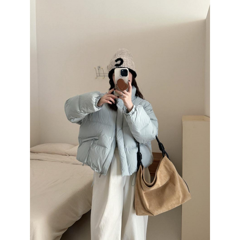 欧洲站2025冬鹅绒服女短款小个子立领白鹅绒外套90绒子含量显瘦