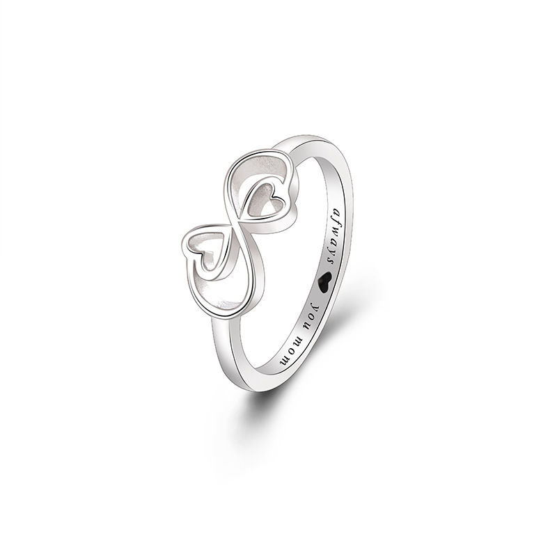 TEMU transfronterizo 925 plata esterlina doble anillo de amor femenino nicho de diseño de dedo de alta sensibilidad anillo índice de ciclina