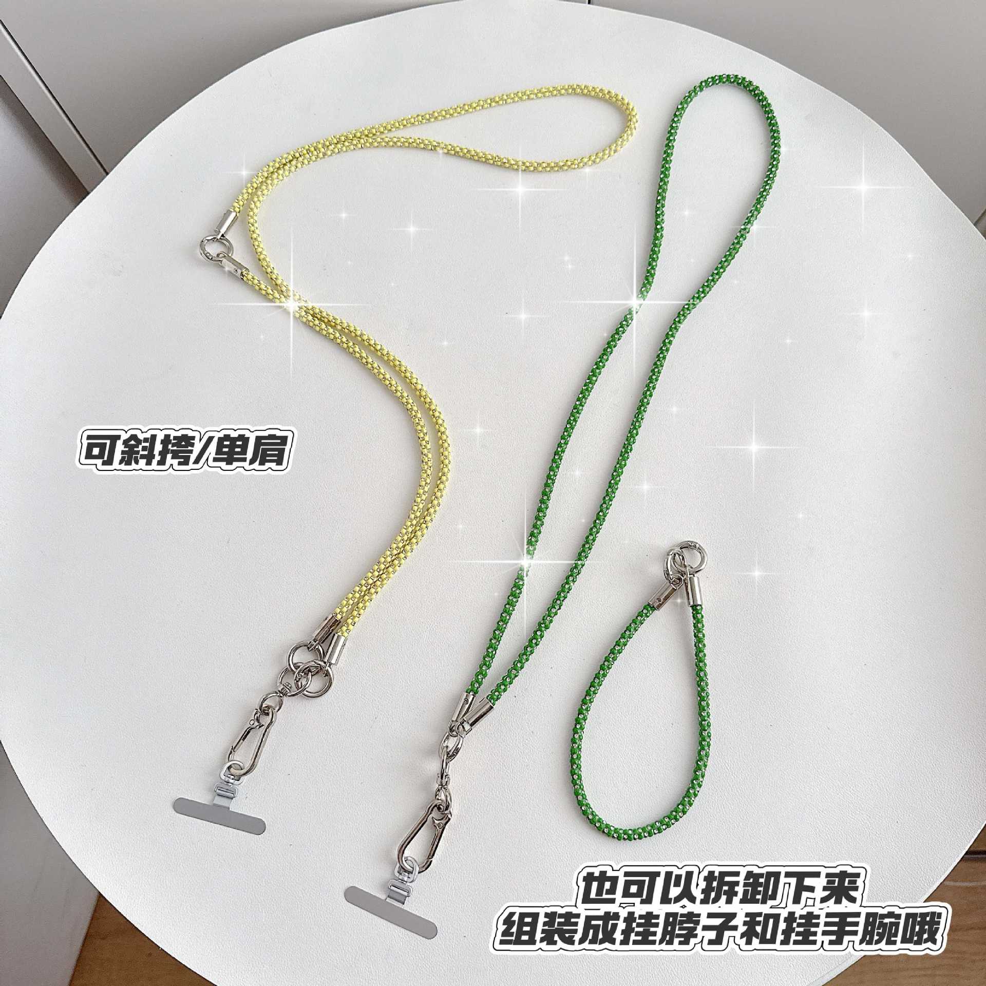 Cadena de teléfono móvil de alta gama hecha a mano de boutique, cordón de teléfono móvil de moda tres en uno de diamantes de lujo, mensajero largo/colgante