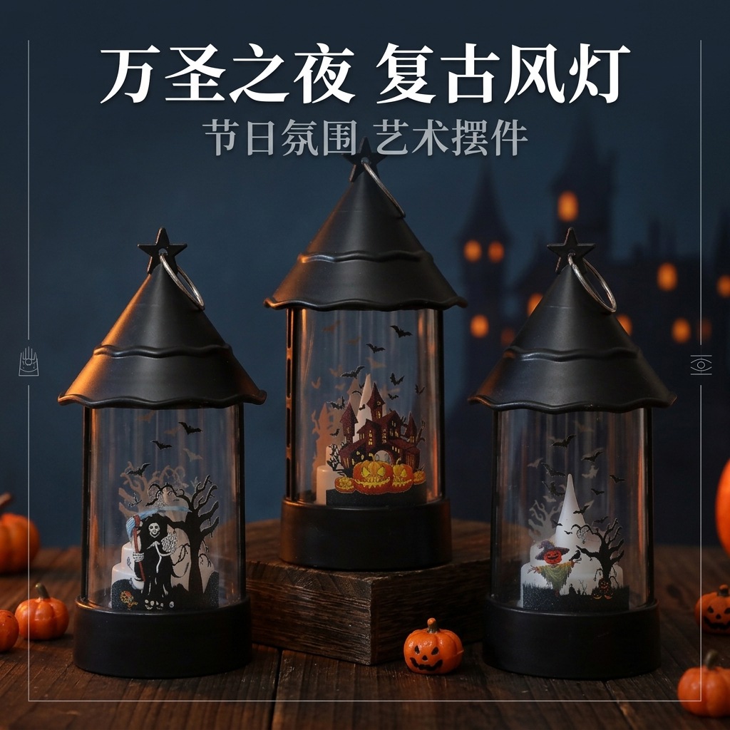Halloween decora velas electrónicas, linternas de calabaza, linternas de viento de castillos portátiles, accesorios de fiesta de halloween, adornos de Halloween image 3