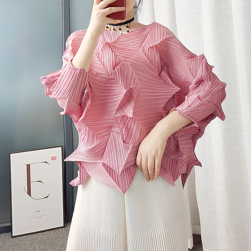 Ling Ying Pleated 8161 [in stock] Diamond Pleated Shirt Jacket 2025 Spring/Summer Crewneck Art with Shoulder Sleeve