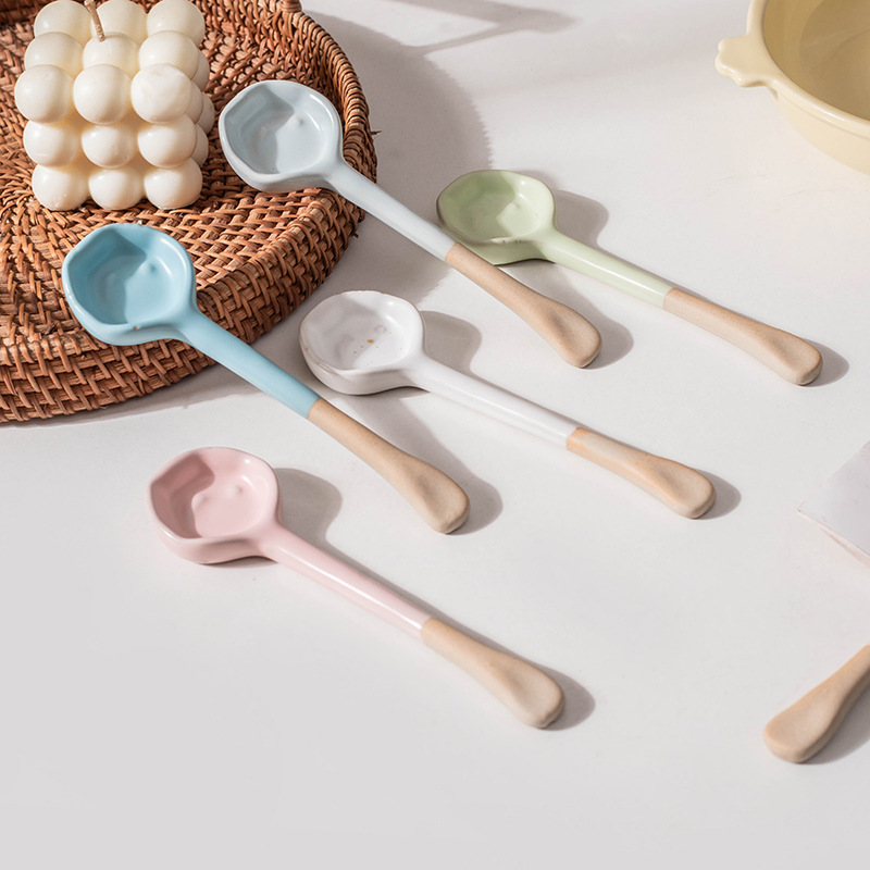 Japanese Ceramic Coffee Scoop With Long Handle Heat Resistant_voghion.com
