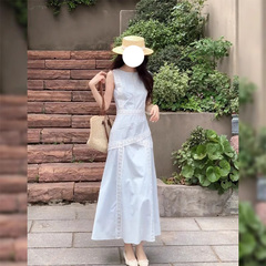 フレンチスタイルノースリーブベストドレス女性のための 2025 夏の新しいエレガントなウエスト痩身ロングスカート女性の服