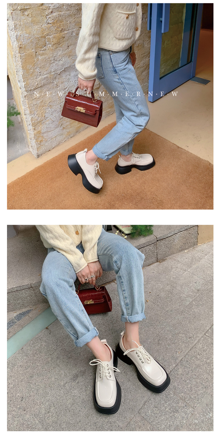 Giày loafer nữ đế xuồng buộc dây phong cách Pháp, gót platform 5 cm — màu đen chi tiết 9