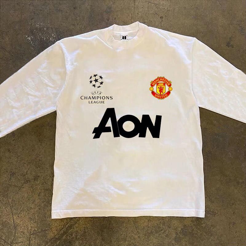 260g Pure Cotton Manchester United Logo Football Culture Printed American Men's Long-Sleeved T-Shirt Jersey Printed Long-Sleeved Top