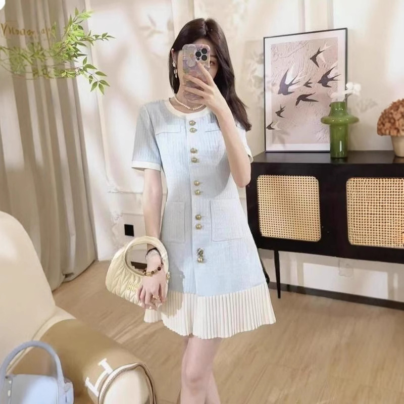 法式高级感蓝色小香风连衣裙女2025新款夏季名媛千金风轻奢短裙子