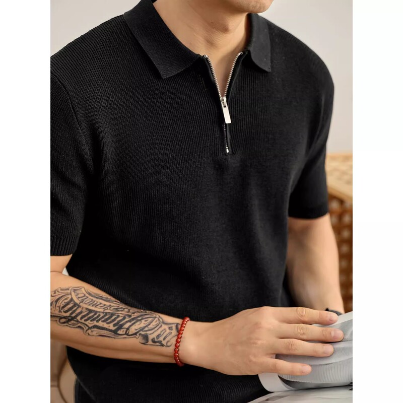 Light and Sophisticated Breathable Knitted Polo Shirt Men's Summer Fashion Korean Style Half-Zip Polo Shirt Short Sleeves