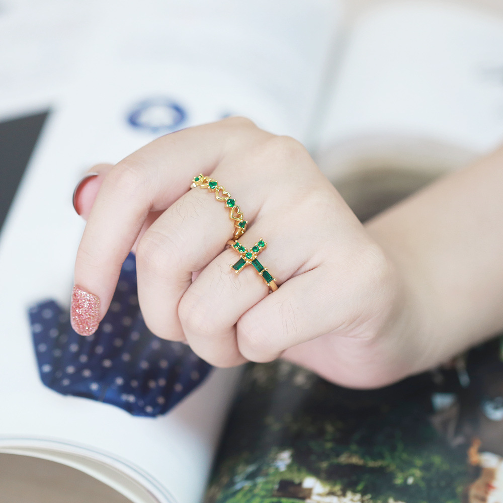 Fashion Heart Shape Copper Open Ring Plating Inlay Zircon Copper Rings