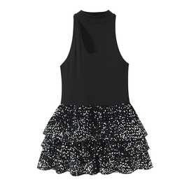 外贸批发2025冬季新款欧美风时尚简约针织上衣拼接亮片连衣裙