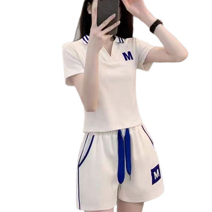 Warm Maple Casual Style Women's Sports Suit 2026 Summer New Korean Version Short Sleeve V-Neck Loose Fit_ecoleips.com