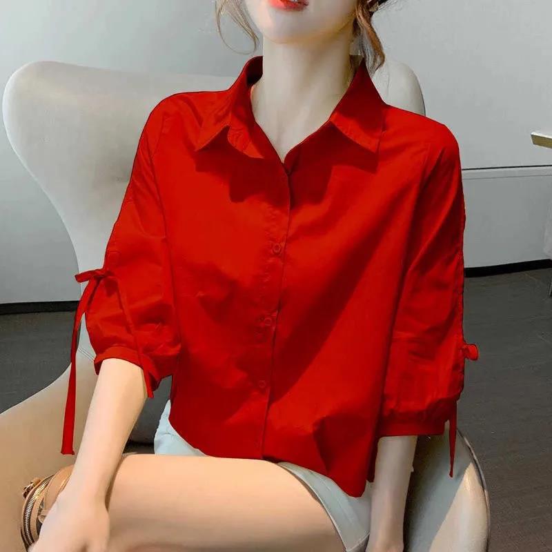 Mid-Sleeve Shirt for Women, Summer Fashion, Stylish New Style, Loose Breathable Top, Five-Quarter Lantern Sleeve Shirt, Short-Sleeved Shirt for Women Mid-Sleeve Shirt for Women, Summer Fashion, Stylish New Style, Loose Breathable Top, Five-Quarter Lantern Sleeve Shirt, Short-Sleeved Shirt for Women