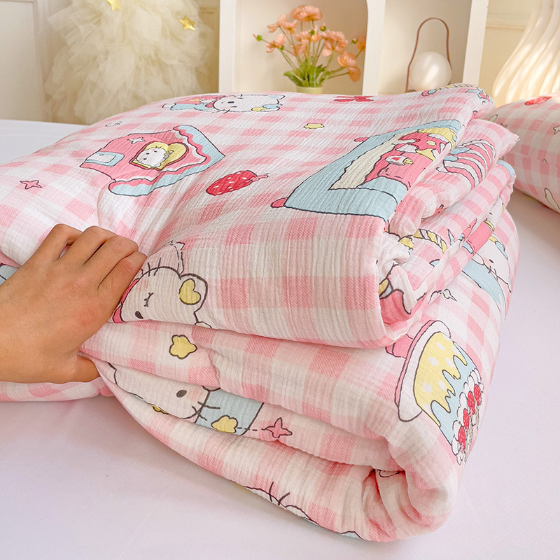 Edredón fresco de verano de hilo de doble capa de clase A, edredón de aire acondicionado para niños de verano, edredón fino de algodón no algodón doble, lavable a máquina