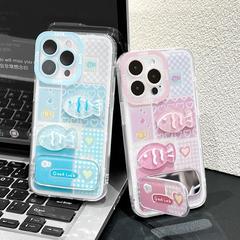 清新立体可爱小鱼适用苹果16promax保护套镜面支架iphone15手机壳