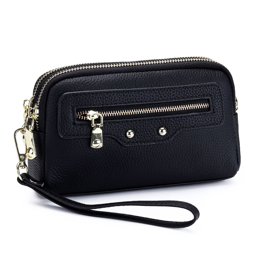 2026 New Motorcycle Style Women's Small Square Bag Top Grain Cowhide Double Zipper Crossbody Bag Multifunctional Clutch - Thumbnail 2