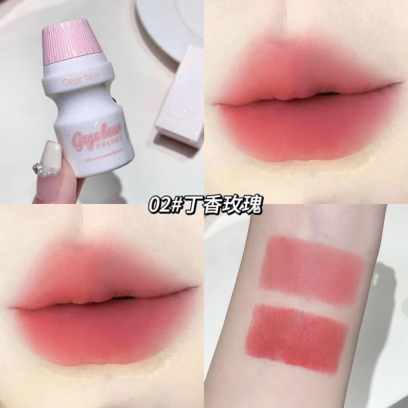 GegeBear niebla de terciopelo, polvo labial de niebla mate, no es fácil de tocar tazas de maquillaje, lápiz labial blanqueador transfronterizo, polvo labial al por mayor.