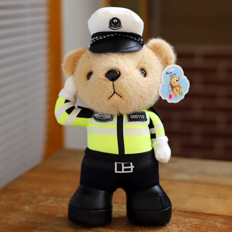 Muñecas de oso de peluche policía de tráfico oso de peluche policía panda muñecas de montaje de policía muñecas de tela