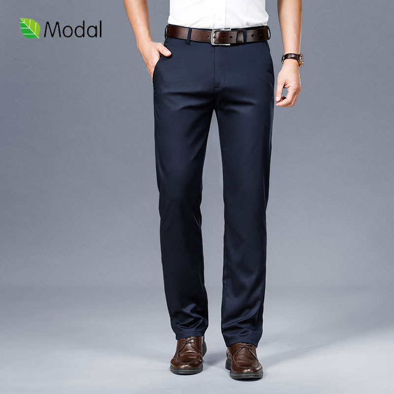 High-end Ice Silk Middle-aged Men's Modal Casual Pants Straight plus size Thin Ice Silk Blended Elastic Breathable Business