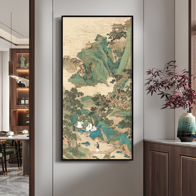 盈浩 入户玄关装饰画国画古画中式竖版挂画茶室走廊过道壁画风景-阿里巴巴