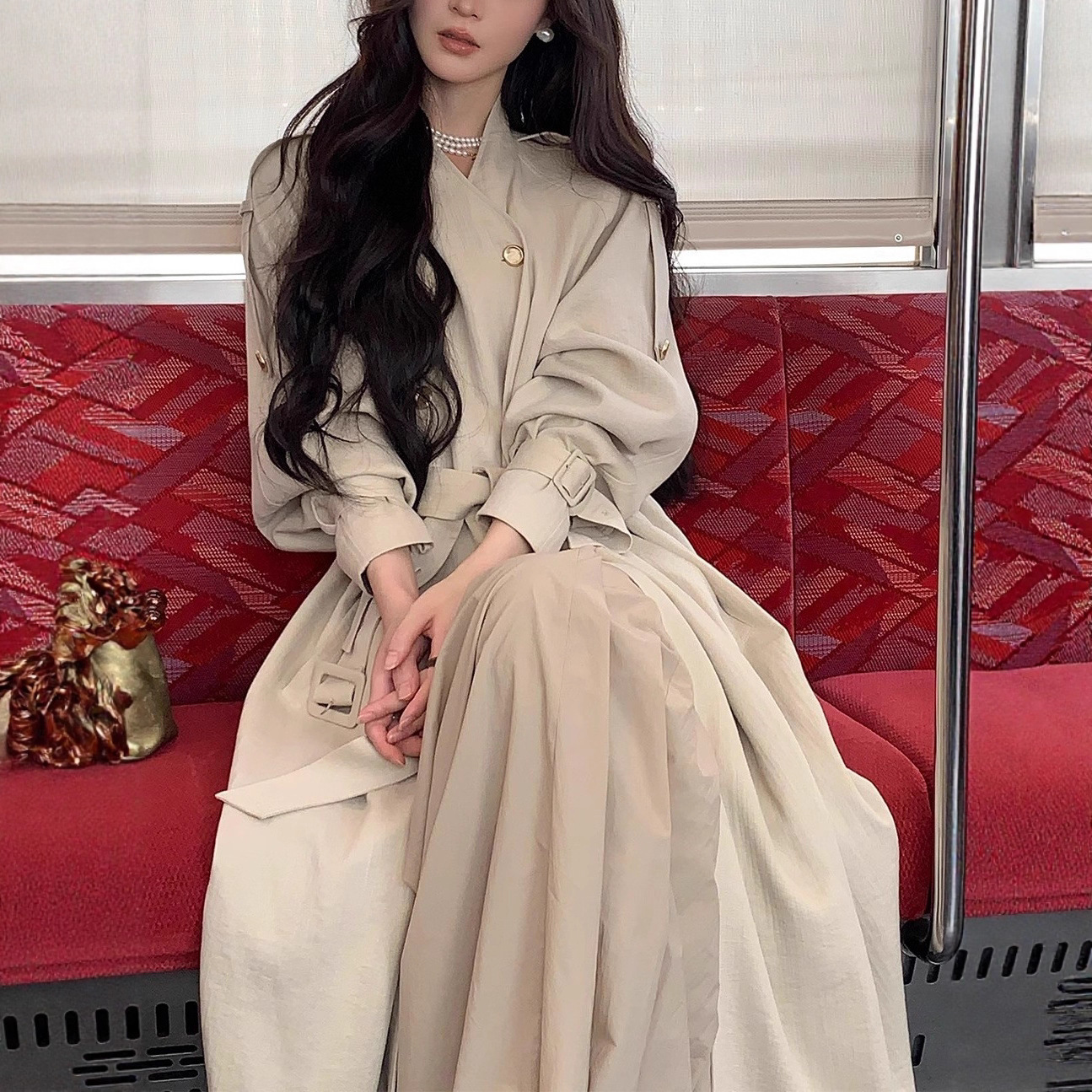 Stylish Trench Coat for Women 2025 New Mid-Length Jacket Tall Linen Coat Early Autumn Outfit